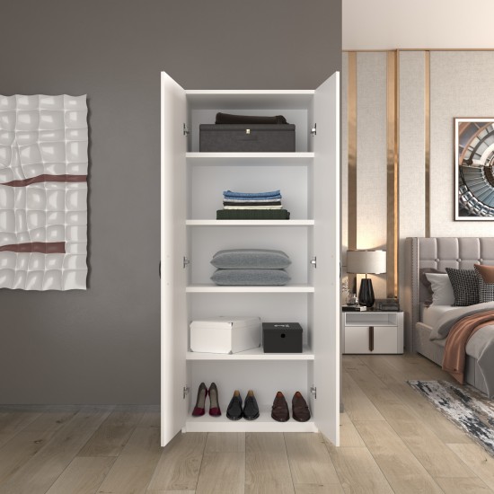 2 Kapaklı 5 Katlı Çok Amaçlı Dolap - Lilyum Beyaz