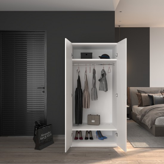 2 Kapaklı Elbise Dolabı 80 cm Beyaz Desen
